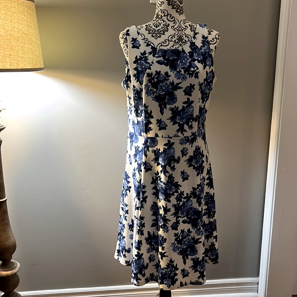 Nygard Sleeveless Blue Floral Midi Dress